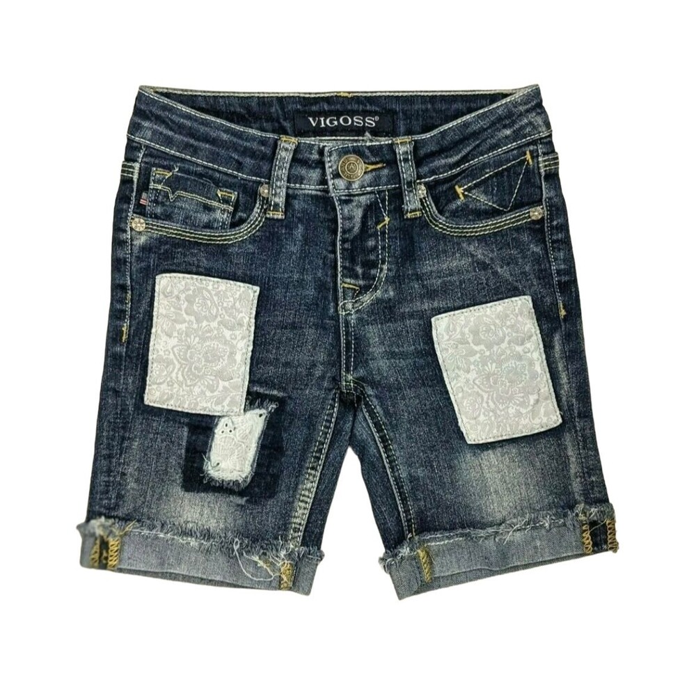 Vigoss Girls The Jagger Bermuda Patched Stretch Denim Jean Short Size 10 Boho